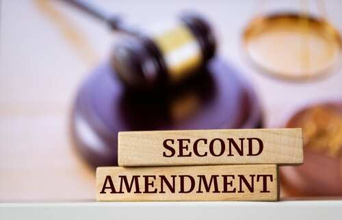 Wooden blocks displaying 'SECOND AMENDMENT' in front of a gavel