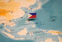 Map of Southeast Asia with a small flag of the Philippines