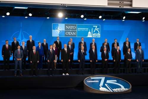 Group photo of political leaders at the NATO 75th anniversary summit