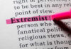 Highlighted definition of the word 'extremist' in a dictionary