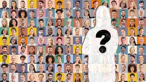 shutterstock_2490780389.jpg A collage of diverse faces with a silhouette of a person marked with a question mark