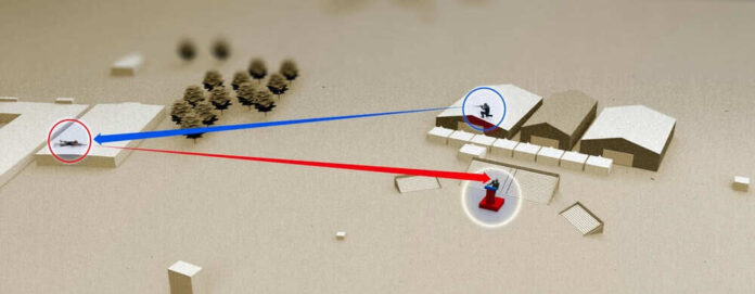Diagram of sniper and target positions with lines of sight.