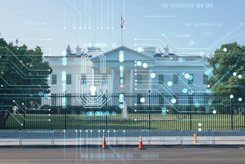 The White House with a digital circuit overlay