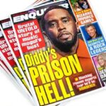 Diddy ATTACKED — Knife To Throat! Magazine cover featuring a celebrity with bold headlines about prison and scandal