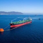 Aerial view of an oil tanker in the ocean