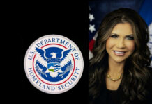 US Department of Homeland Security logo beside smiling woman