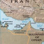 Map of the Middle East highlighting countries and bodies of water