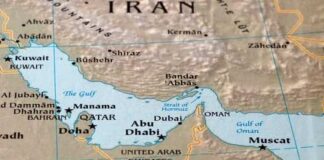 Map of the Middle East highlighting countries and bodies of water