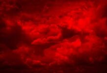 A dramatic sky filled with red clouds