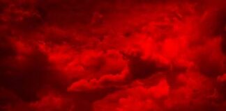 A dramatic sky filled with red clouds