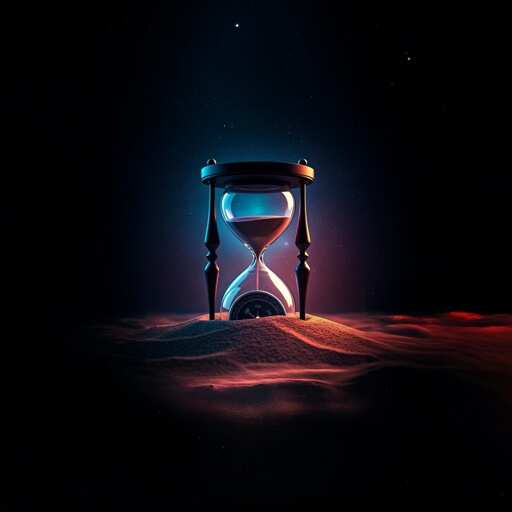 An hourglass with sand in a dark, atmospheric setting
