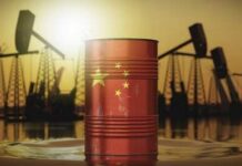 Trump Blockade TRIGGERS China Crisis—Oil Explodes An oil barrel featuring the Chinese flag against a sunset backdrop with oil rigs