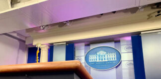 Podium in White House press briefing room