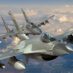 Beijing Missile Downs US Jet? Two military fighter jets flying in formation above the clouds